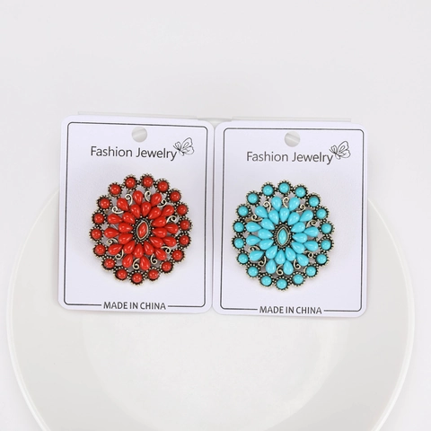 Broche Fleur en Alliage Vintage pour Femmes Bohémienne Incrustation de Strass Épingle Mandala Ronde pour Mariage Fête Accessoires Vêtements