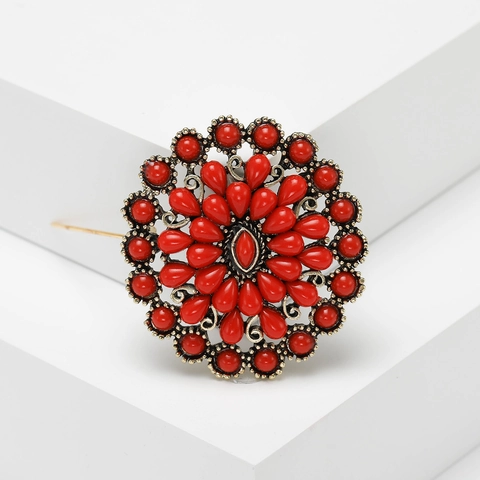 Broche Fleur en Alliage Vintage pour Femmes Bohémienne Incrustation de Strass Épingle Mandala Ronde pour Mariage Fête Accessoires Vêtements