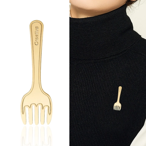 Spilla Creativa a Forma di Forchetta in Lega di Moda con Perno Metallico Galvanizzato per Accessori da Donna Oro Argento Gioielli