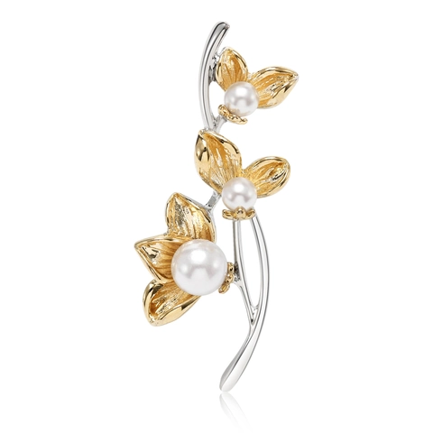Vintage Chinesischer Stil 14K Vergoldet Blumen Brosche Mit Künstlicher Perle Elegante Klassische Damen Kleidung Pin Schmuck