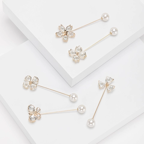 Elegante Set Spille in Lega per Donna Perla Artificiale Strass Farfalla Quadrifoglio Forma di Fiore Spilla Lunga Gioielli