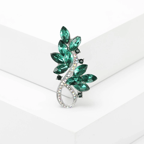 Elegant Alloy Rhinestone Olive Branch Brooch For Women High Grade Crystal Leaf Shape Suit Pin Anti Exposure Jewelry Accessory