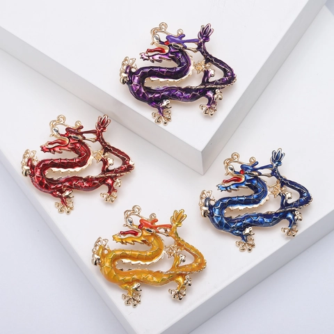 Spilla Drago Cinese Vintage in Lega Smalto Olio Gocciolante Animale Zodiaco Spilla da Risvolto per Donna Uomo Cappotto Abito Gioielli
