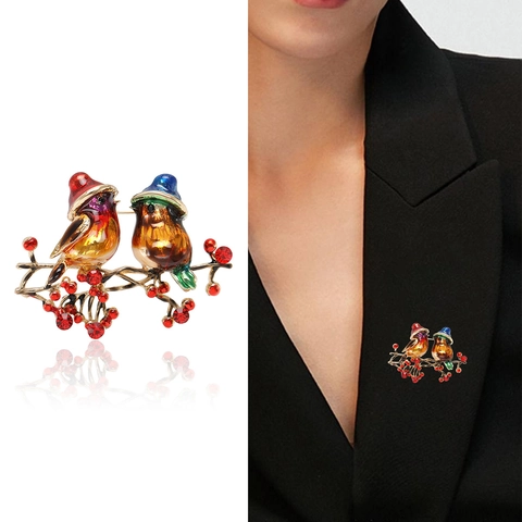 Spilla a Forma di Uccello in Smalto Vintage Lega Strass Uccelli Colorati su Ramo Spilla Moda Gioielli Animali Regalo per Donna Celebrazione