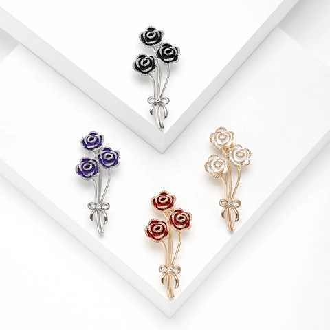 Elegante Legierung Emaille Rosenstrauß Brosche Strass Verzierung Blumen Corsage Pin Koreanischer Stil Mode Schmuck Für Damen