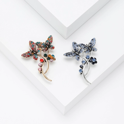 Vintage Butterfly Brooch For Women Alloy Multi Color Rhinestone Inlaid Fashion Accessory Clothing Pin Brooches Gift