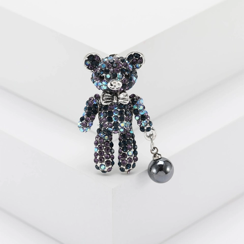 Lindo Broche de Oso de Peluche con Diamantes de Imitación para Mujer Alfiler de Animal de Aleación con Colgante de Perla Artificial de Imitación Accesorio de Moda Regalo
