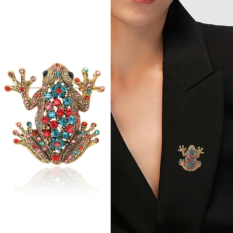 Broche de Rana de Aleación Vintage con Diamantes de Imitación para Mujer Forma de Animal Cristal Brillante Colorido Joyería de Moda