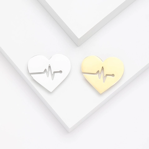 Broche Coeur en Alliage Simple Ligne Battement Coeur ECG Design Évidé Bijoux Femme Broche Coeur Vintage pour Chemise Anti-Exposition