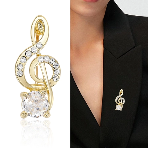 Elegante Legierung Musiknote Brosche Pin Für Frauen Glänzende Strass Eingelegt Violinschlüssel Korsage Mode Schmuck Dekoration