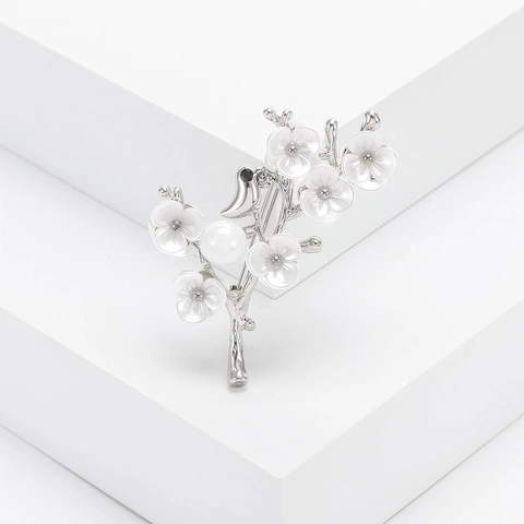 Vintage Chinesischer Stil Pflaumenblüte Vogel Zweig Brosche Legierung Kunstperle Blume Vogel Anstecknadel Für Damen Eleganter Schmuck