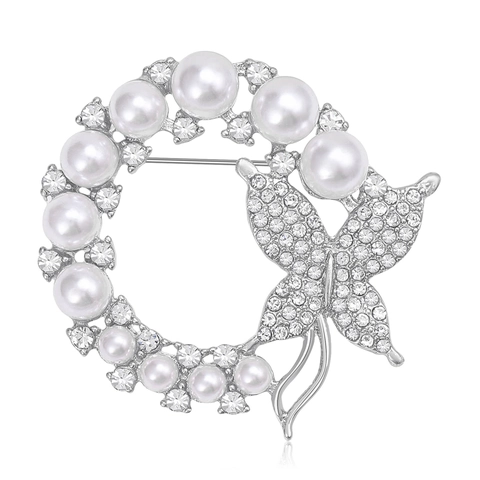 Elegante Spilla in Lega con Perle Artificiali e Ghirlanda di Farfalle per Donna Spilloni in Strass a Cerchio Gioielli Moda