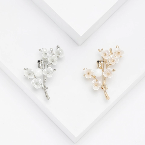 Spilla Uccello Ramo di Fiori di Pruno in Stile Coreano Con Perla Artificiale e Strass Intarsiati Spilla per Abito da Donna