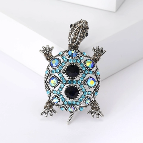 Broche de Tortuga Vintage para Mujer Aleación de Strass Tortuga Marina Pin de Animal Accesorios de Ropa de Moda Joyería Retro