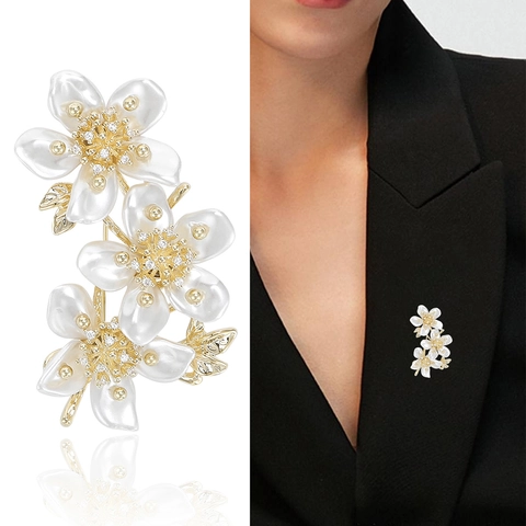 Elegante Spilla a Fiore in Rame Con Strass e Perla Artificiale per Donna Moda Abito Cappotto Spilla Gioielli Accessori