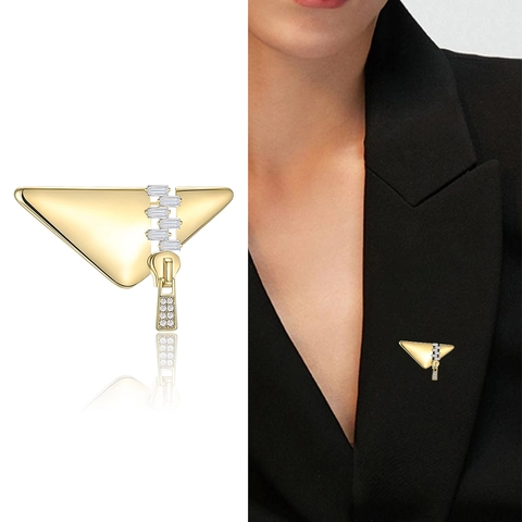 Spilla Creativa a Triangolo con Cerniera per Donna in Lega con Strass Intarsiati Pin Geometrica Accessorio Gioielli Moda per Abito