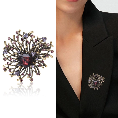 Vintage Legierung Blume Brosche Für Damen Hochwertige Eingelegte Strass Kristall Anstecknadeln Anzug Mantel Kleid Schmuck Hochzeit Zubehör