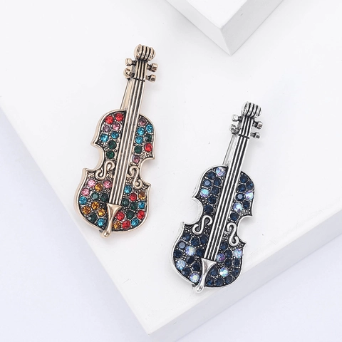 Vintage Legering Viool Broche Ingelegde met Strass Muziekinstrument Borstspeld Mode Kleding Decoratie Sieraden Voor Dames