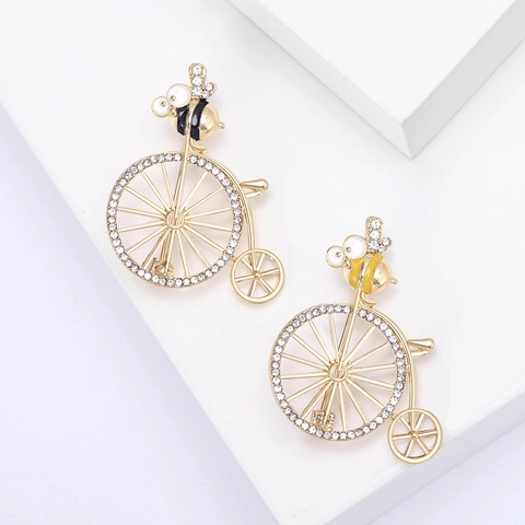 Spilla a Bicicletta con Ape in Smalto e Strass in Lega Vintage per Donna Spilla da Bavero con Animale Creativa Gioielli di Moda