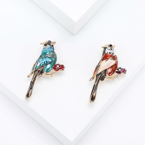 Colorful Enamel Bird Brooch Pin Alloy Animal Flower Rhinestone Inlaid Brooch For Coats Suits Women Fashion Jewelry Gift