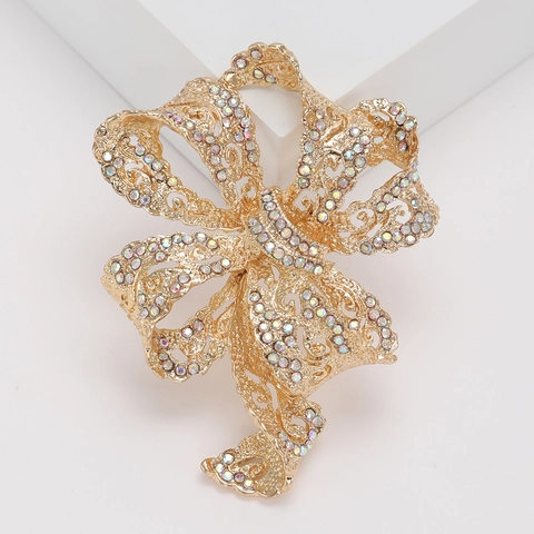 Vintage Strass Lint Strik Broche Voor Vrouwen Legering Ingelegd Strik Speld High-End Mode Jurk Accessoires Sieraden Cadeau