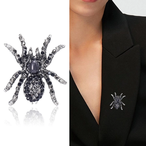 Broche de Araña de Aleación de Diamantes de Imitación Vintage Alfiler de Animal Gótico para Traje de Hombre Chaqueta Halloween Party Joyería Personalizada Regalo