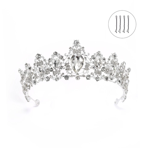 Lussuosa Corona da Sposa in Lega d'Argento con Strass per Donna Diadema per Matrimonio Ballo Festa di Compleanno Accessori