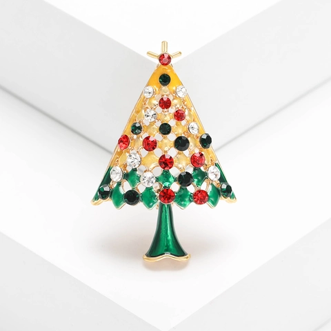 Mode Kerstboom Broche Veelkleurig Strass Legering Emaille Druppelolie Borstspeld Feestelijke Kerst Sieraden Accessoire Voor Vrouwen