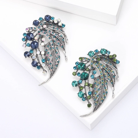 Spilla Vintage di Lusso in Lega a Forma di Foglia per Donna Elegante Spilla con Strass Intarsiati per Abito Cappotto Gioielli di Moda
