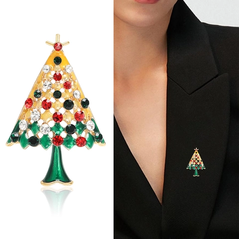 Mode Kerstboom Broche Veelkleurig Strass Legering Emaille Druppelolie Borstspeld Feestelijke Kerst Sieraden Accessoire Voor Vrouwen