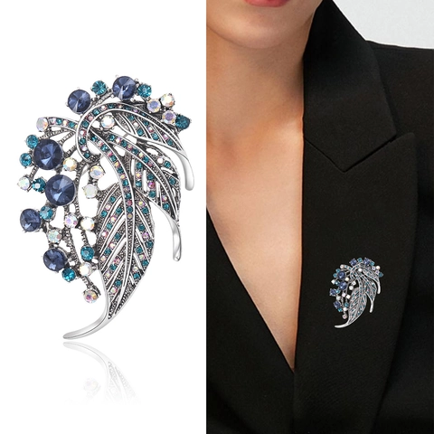 Spilla Vintage di Lusso in Lega a Forma di Foglia per Donna Elegante Spilla con Strass Intarsiati per Abito Cappotto Gioielli di Moda