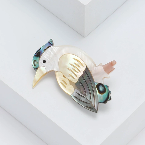 Spilla a Forma di Pappagallo in Conchiglia Naturale per Donna in Lega Animale Uccello Pin Gioielli di Moda per Banchetto Quotidiano