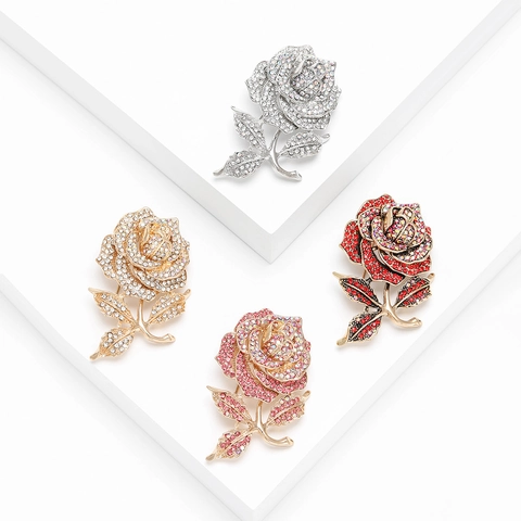 Eleganter Legierung Rose Blume Brosche Strass Eingelegt Pin Für Damen Mode Koreanischen Stil Dekorative Schmuck Geschenk