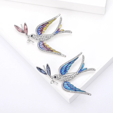 Elegante Broche de Pájaro Golondrina de Esmalte Con Diamantes de Imitación y Cristales de Colores Alfiler de Solapa de Animal de Moda para Mujer