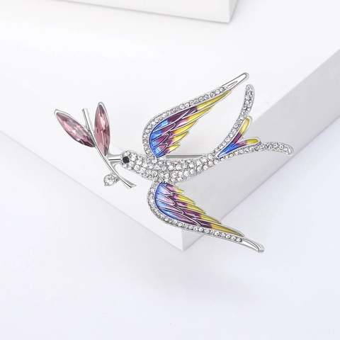 Elegante Broche de Pájaro Golondrina de Esmalte Con Diamantes de Imitación y Cristales de Colores Alfiler de Solapa de Animal de Moda para Mujer