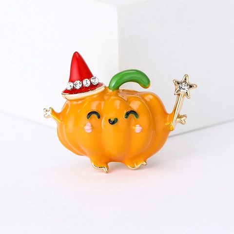 Spilla a Forma di Zucca di Halloween Cappello da Mago Bacchetta Magica Lega Smalto Strass Distintivo per Donna Bambini Gioielli