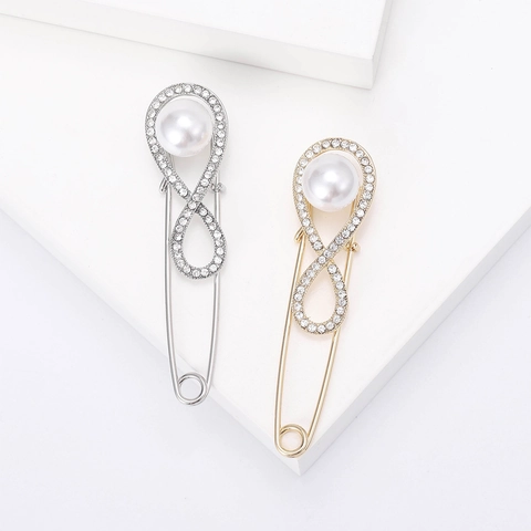 Elegante Spilla da Balia in Lega con Simbolo di Infinito per Donna Strass Perla Artificiale Fissaggio Vestiti Grande Spilla
