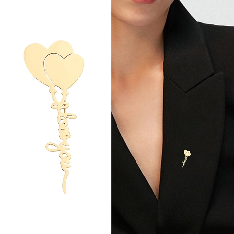 Alloy Heart Balloon Brooch Pin I Love You Script Gold Silver Electroplated Romantic Jewelry Fashion Accessories For Women