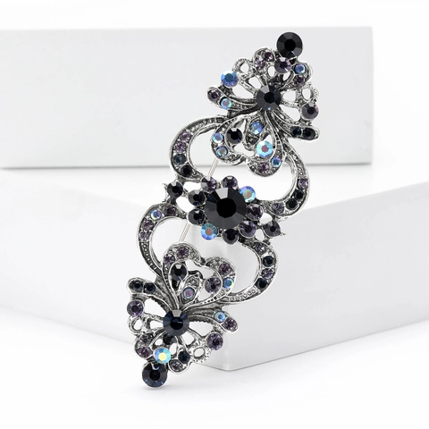 Vintage Estilo Palacio Aleación Rhinestone Broche Elegante Flor Hueca Accesorios de Traje Anti-Exposición Broche Joyería para Mujer