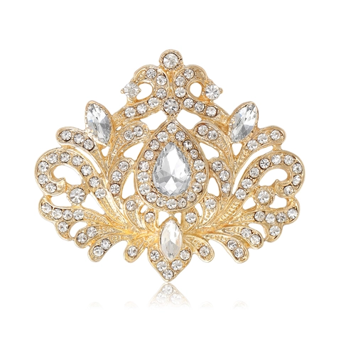Vintage Palast-Stil Legierung Strass Brosche Luxuriöses Barock Hohl-Design Damen Fashion Hochzeit Bankett Schmuck Zubehör