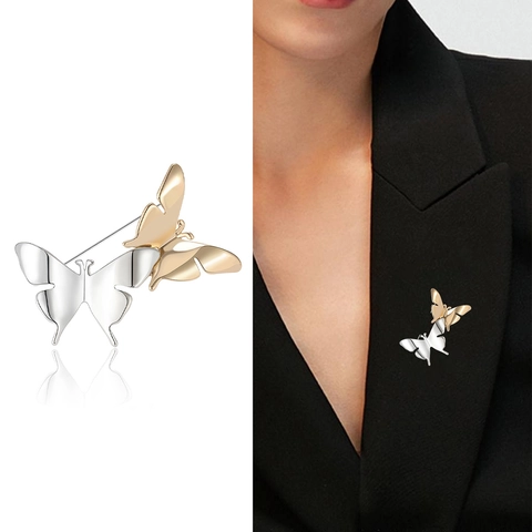 Mode Schmetterling Brosche Pin Gold Silber Zweifarbig Legierung Tier Brustnadel Damen Bekleidung Zubehör Elegant Schmuck Geschenk