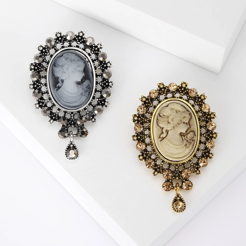 Vintage Palast Stil Kamee Brosche Damen Elegante Dame Porträt Legierung Strass Eingelegt Court Stil Schmuck Zubehör