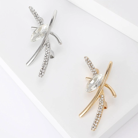 Minimalist Alloy Rhinestone Crisscross Brooch For Women Modern Geometric X Shape Pin With Marquise Cut Artificial Crystal