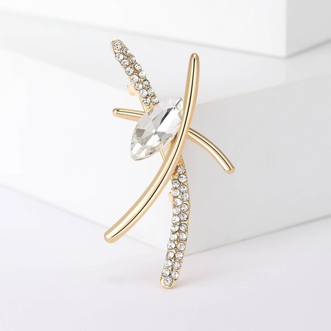 Minimalist Alloy Rhinestone Crisscross Brooch For Women Modern Geometric X Shape Pin With Marquise Cut Artificial Crystal