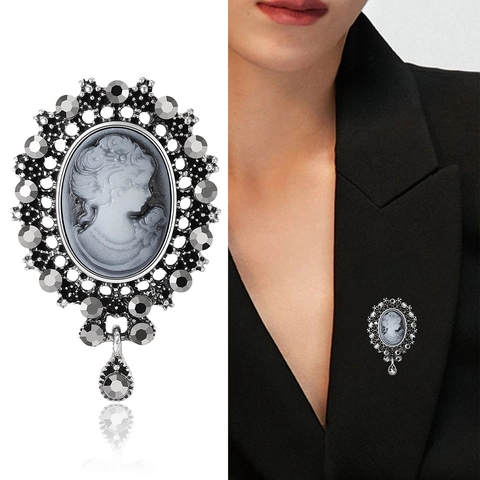 Vintage Palast Stil Kamee Brosche Damen Elegante Dame Porträt Legierung Strass Eingelegt Court Stil Schmuck Zubehör