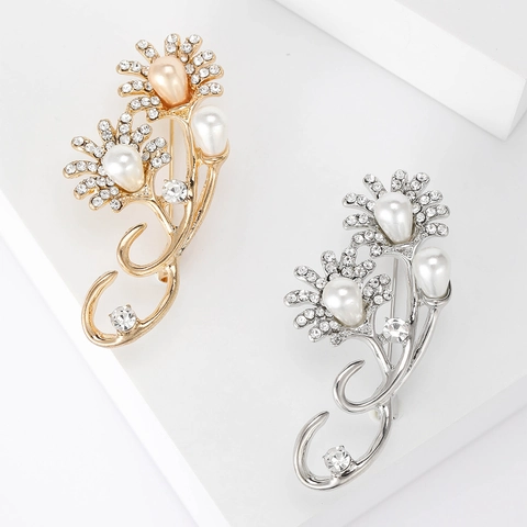 Elegante Broche de Girasol de Aleación para Mujer Con Diamante de Imitación y Perla Artificial Joyería de Moda Oro Plata Alfiler de Flor Regalo