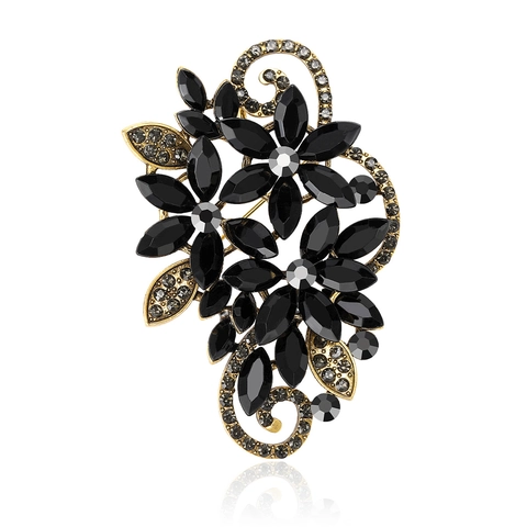 Vintage Alloy Rhinestone Flower Brooch High End Elegant Crystal Corsage For Women Banquet Wedding Accessories Jewelry