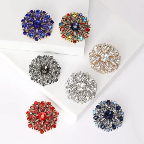 Spilla a Fiore in Lega Vintage Stile Palazzo con Strass Intarsiati Corsage di Cristallo Multicolore per Donna Matrimonio Festa Accessorio