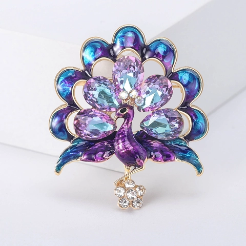 Broche de Paon en Strass Vintage pour Femmes Alliage Émail Animal Épinglette Bijoux de Mode Accessoire pour Manteau Banquet