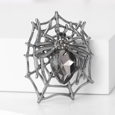 Broche de Telaraña Gótico para Mujer Aleación Diamantes Imitación Halloween Joyería Pin Tono Gunmetal Cristal Rojo Negro Pera